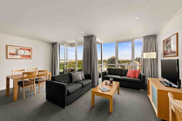 Interior lounge area, Quest Southbank serviced apartment
