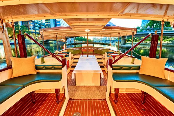 Comfortable interior of Classic Cruises historic vessel, Yarra River