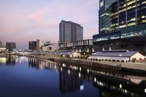 South Wharf, looking east along the Yarra River, Melbourne